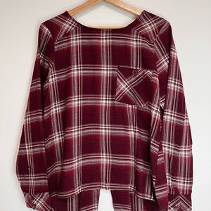 Cato Burgundy Plaid Blouse Size M NWT